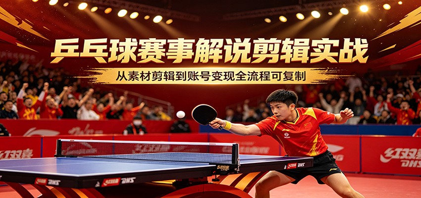乒乓球赛事解说剪辑实战，从素材剪辑到账号变现全流程可复制-想要创业
