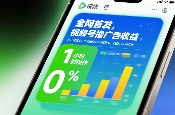 全网首发，视频号撸广告收益，无任何成本，每天操作1个小时即可，收益几十到几张-想要创业