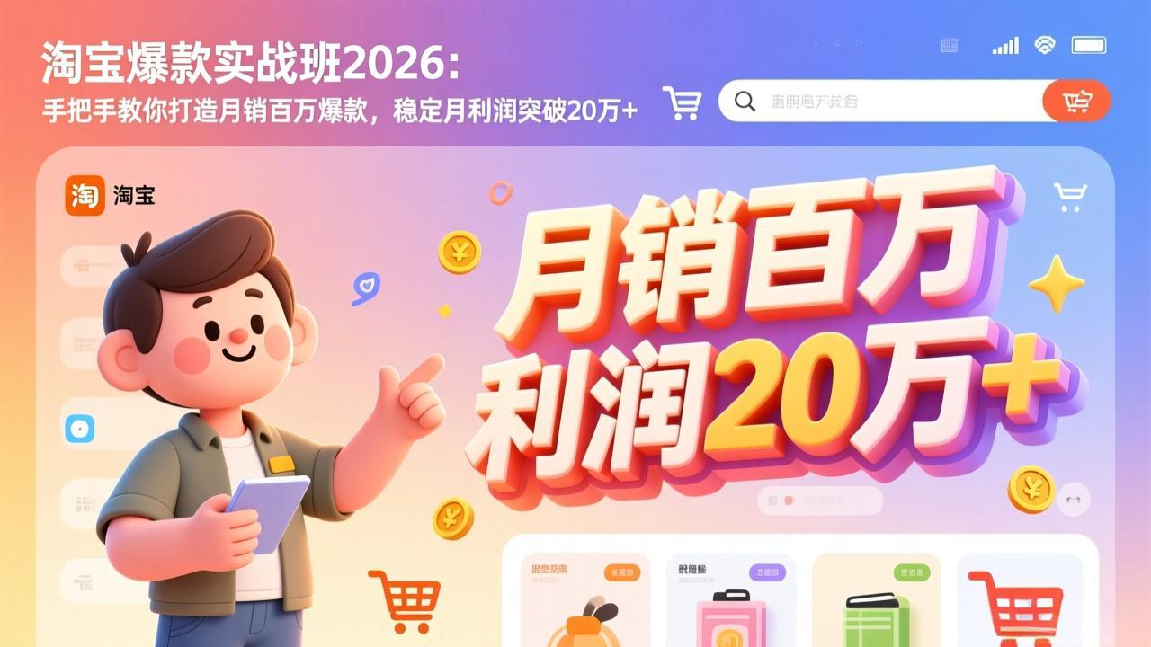 淘宝爆款实战班-2026年3月更新：手把手教你打造月销百万爆款，稳定月利润突破20万+-想要创业
