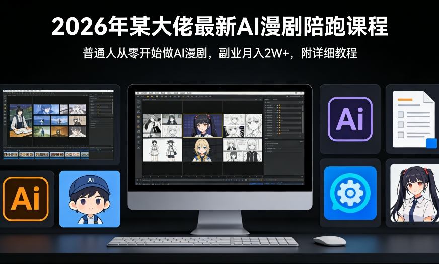 26年某大佬最新Ai漫剧陪跑课程，普通人从零开始做AI漫剧，副业月入2W+-想要创业