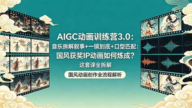 （18244期）AIGC动画训练营3.0：音乐拆解叙事+一镜到底+口型匹配：国风获奖IP动画如何炼成？这套课全拆解-想要创业
