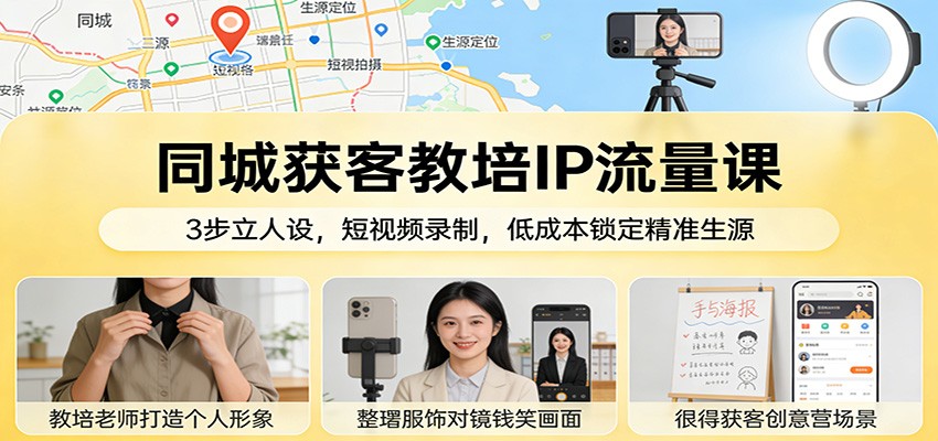 同城获客教培IP流量课：3步立人设，短视频录制，低成本锁定精准生源-想要创业