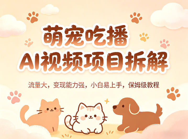 萌宠吃播AI视频项目拆解，流量大，变现能力强，小白易上手，保姆级教程-想要创业