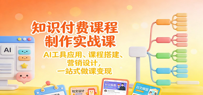 知识付费课程制作实战课：AI工具应用 、课程搭建、营销设计，一站式做课变现-想要创业
