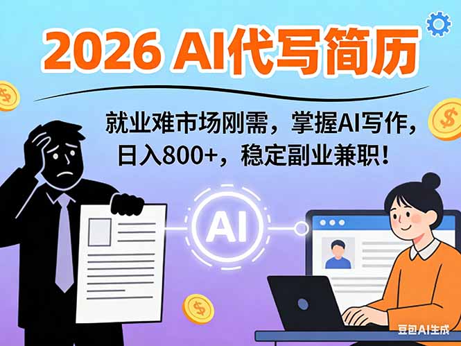 AI代写简历，超暴利，用万能模板月入1-3万实战教程，2026年市场刚需！-想要创业