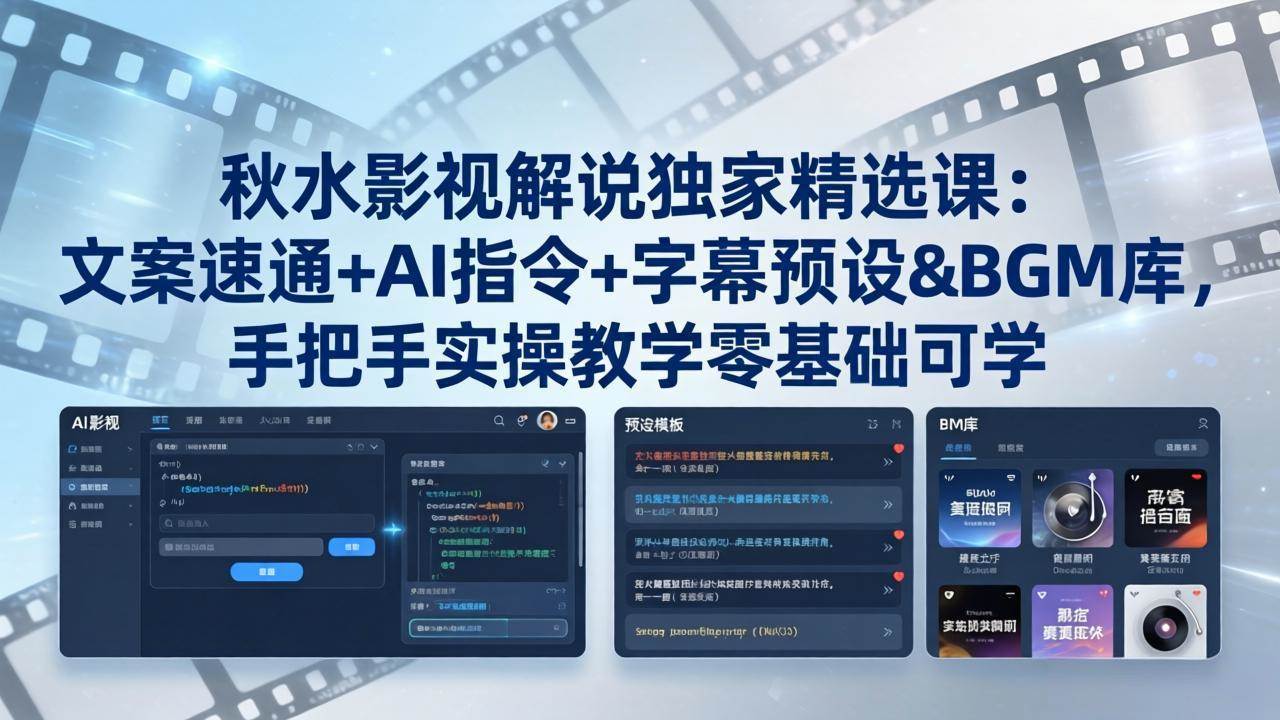 （18080期）秋水影视解说独家精选课：文案速通+AI指令+字幕预设+BGM库，手把手实操教学零基础可学-想要创业