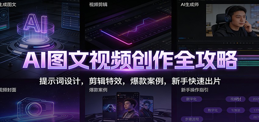 AI图文视频创作全攻略：提示词设计，剪辑特效，爆款案例，新手快速出片-想要创业