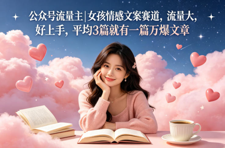公众号流量主女孩情感文案赛道，流量大，好上手，平均3篇就有一篇万爆文章-想要创业