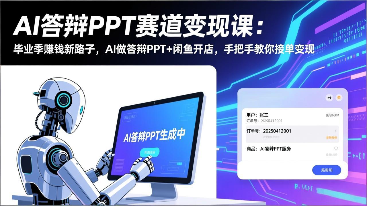 AI答辩PPT赛道变现课：毕业季赚钱新路子，AI做答辩PPT+闲鱼开店，手把手教你接单变现-想要创业