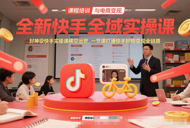 全新快手全域实操课，封神级快手实操课横空出世，一节课打通快手好物变现全链路-想要创业