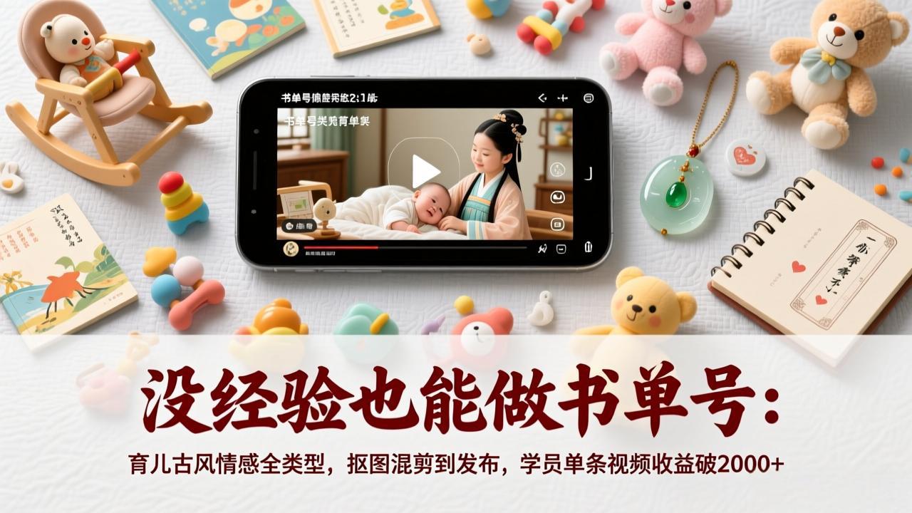 没经验也能做书单号：育儿古风情感全类型，抠图混剪到发布，学员单条视频收益破2000+-想要创业