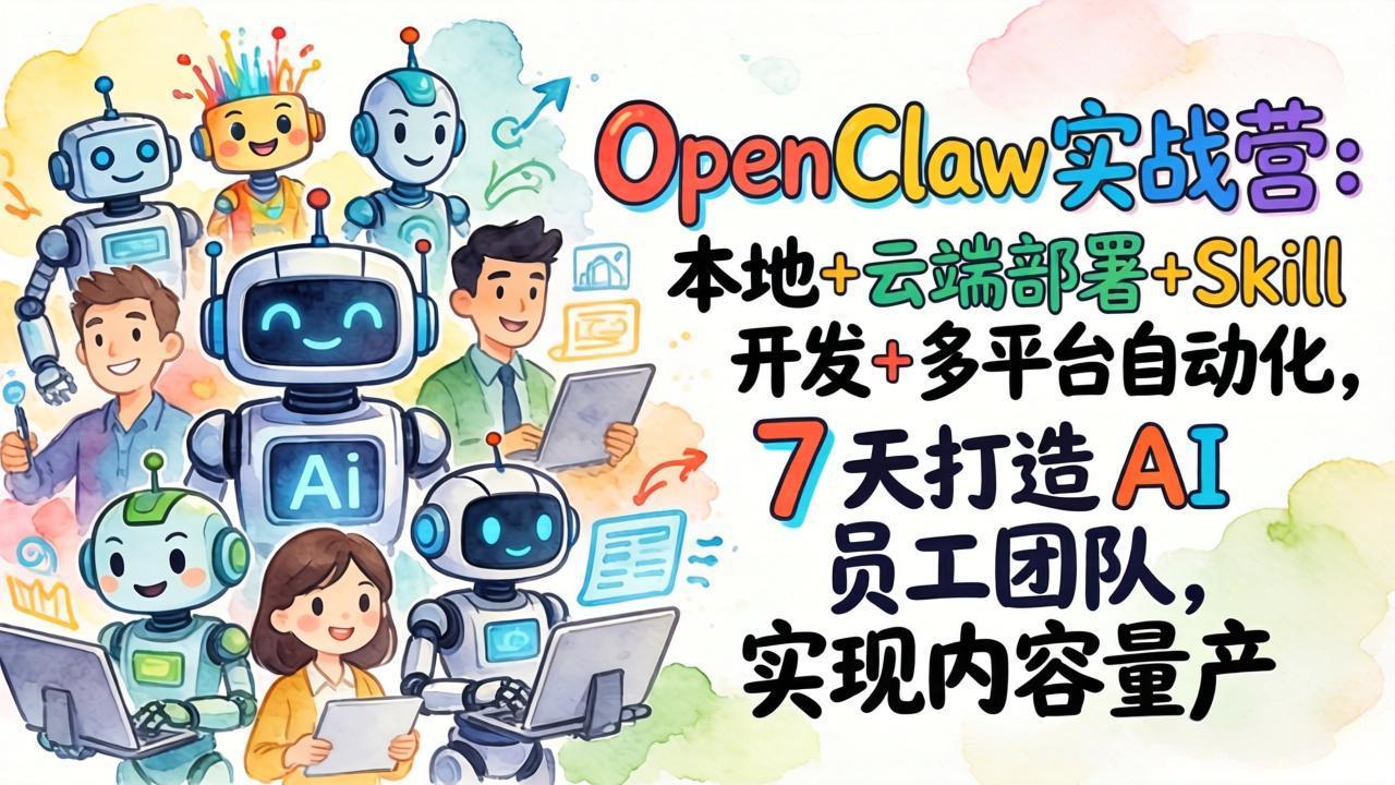 OpenClaw实战营：本地+云端部署+Skill开发+多平台自动化，7 天打造 AI 员工团队，实现内容量产-想要创业