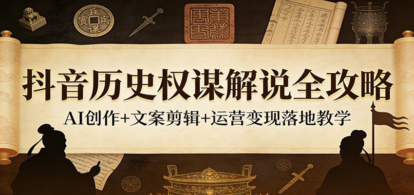 抖音历史权谋解说全攻略：AI创作+文案剪辑+运营变现落地教学-想要创业