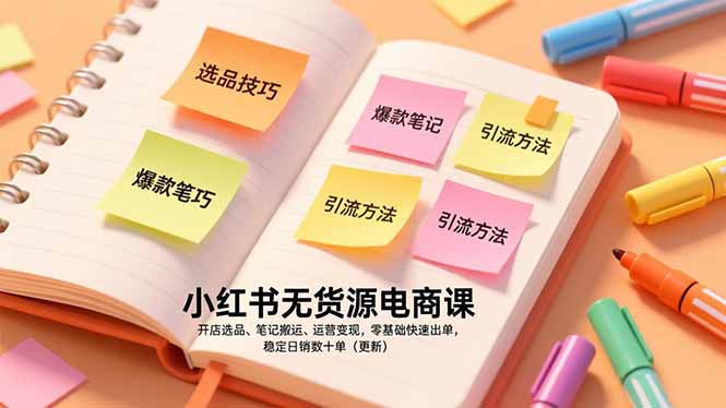 小红书无货源电商课，开店选品、笔记搬运、运营变现，零基础快速出单，稳定日销数十单(更新-想要创业