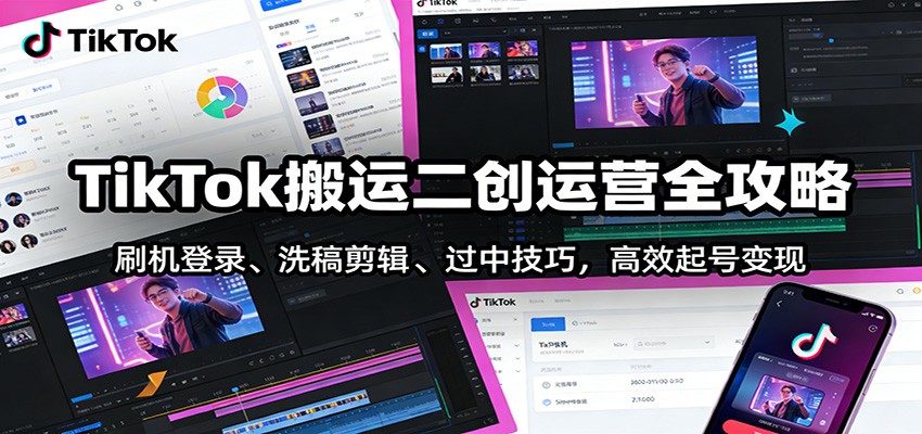 TikTok搬运二创运营全攻略：刷机登录、洗稿剪辑 、过中技巧，高效起号变现-想要创业
