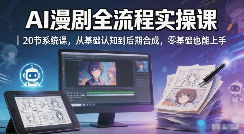 AI漫剧全流程实操课｜20节系统课，从基础认知到后期合成，零基础也能上手-想要创业