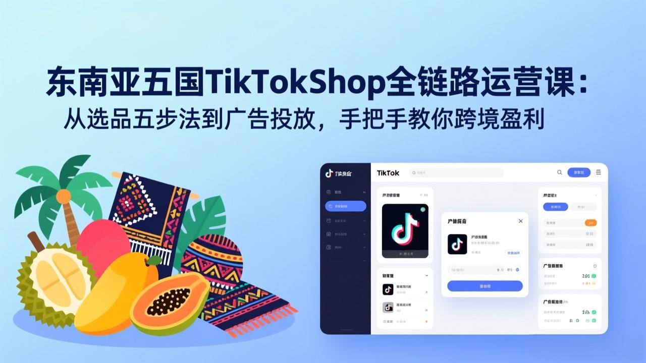 东南亚五国TikTok Shop全链路运营课：从选品五步法到广告投放，手把手教你跨境盈利-想要创业