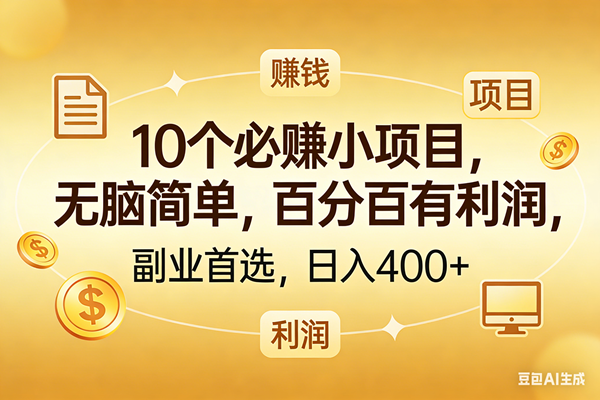（17812期）10个必赚的小项目，百分百有利润，无脑简单，副业首选，日入400+-想要创业