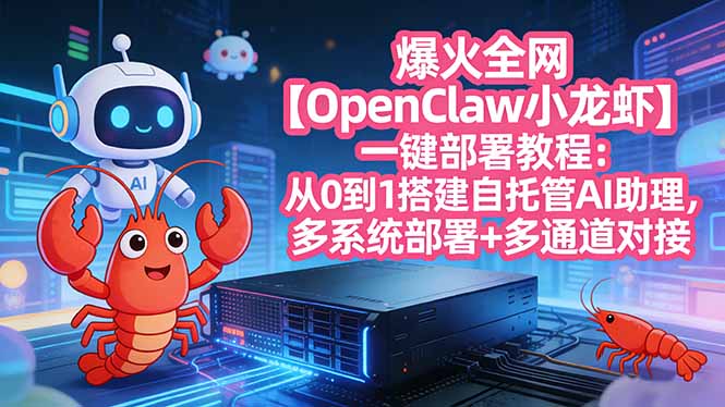 爆火全网【OpenClaw 小龙虾】一键部署教程：从0到1搭建自托管AI助理，多系统部署+多通道对接-想要创业