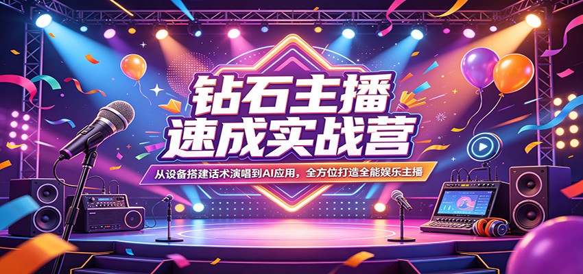 钻石主播速成实战营：从设备搭建话术演唱到AI应用，全方位打造全能娱乐主播-想要创业