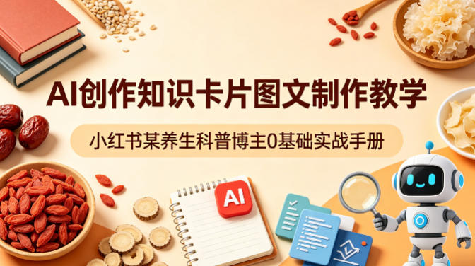 AI创作知识卡片图文制作教学，小红书某养生科普博主0基础实战手册-想要创业