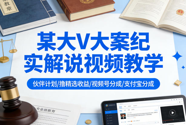 某大V大案纪实解说视频教学，可做伙伴计划、撸精选收益，视频号和支付宝分成计划均可-想要创业