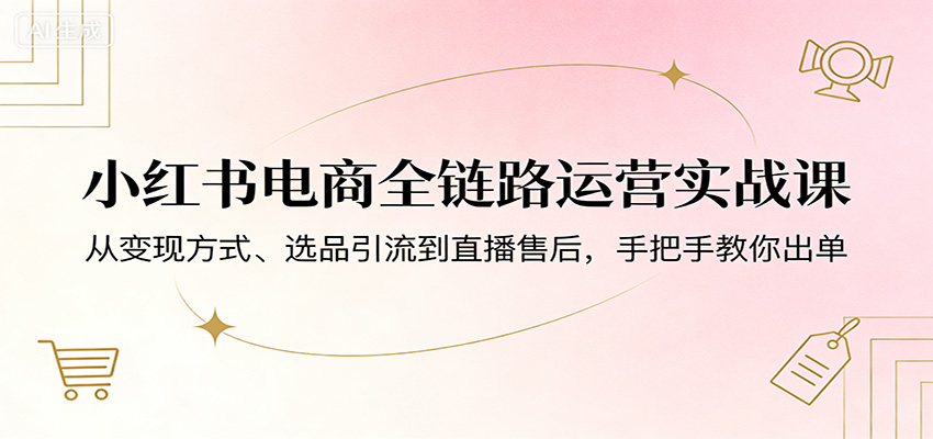 小红书电商全链路运营实战课：从变现方式、选品引流到直播售后，手把手教你出单-想要创业