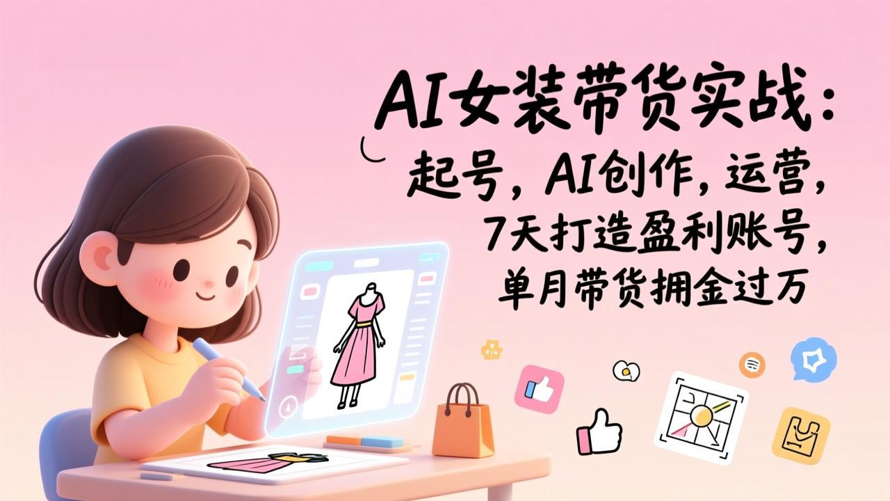AI女装带货实战：起号，AI创作，运营，7天打造盈利账号，单月带货佣金过万-想要创业