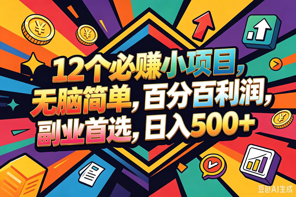 （18291期）12个必赚钱的小项目，百分百赚米，无脑简单，副业首选，日入600+-想要创业