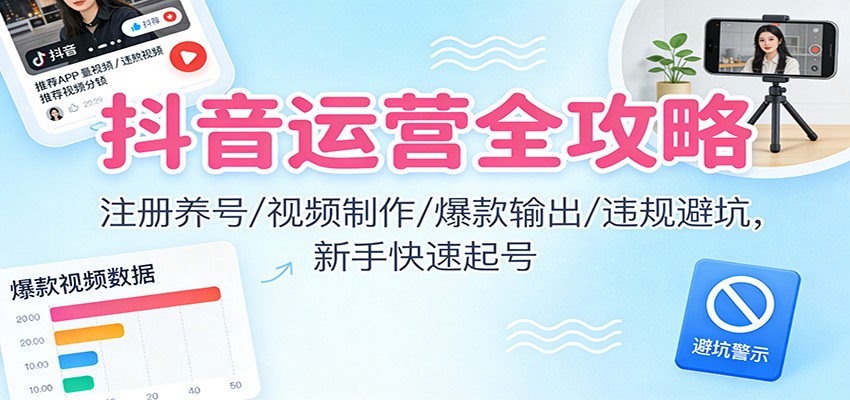抖音运营全攻略：注册养号/视频制作/爆款输出/违规避坑，新手快速起号-想要创业