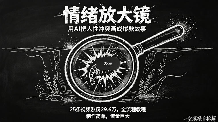 AI制作“情绪放大镜“视频，25条视频涨粉29.6W粉，流量巨大，制作简单，全流程教程-想要创业