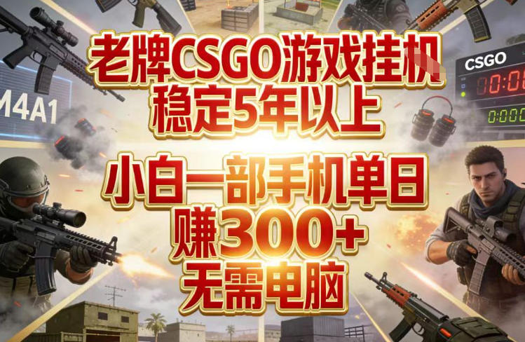 老牌CSGO游戏挂G，稳定5年以上，小白一部手机单日賺3张+，无需电脑【揭秘】-想要创业