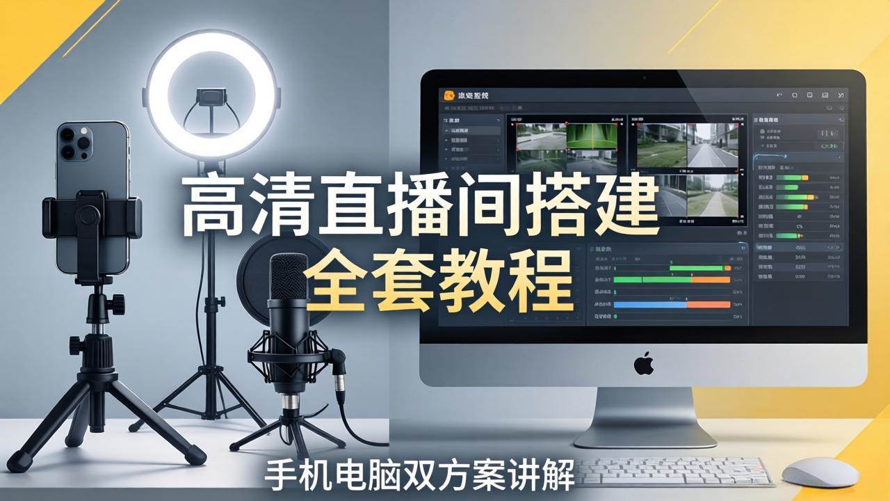 （18104期）高清直播间搭建全套教程，手机电脑双方案讲解，设备选型调试多机位实操教学-想要创业