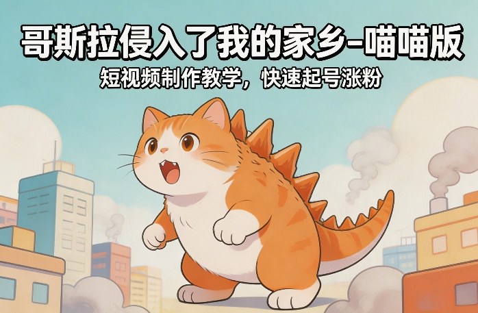 哥斯拉侵入了我的家乡–喵喵版短视频制作教学，快速起号涨粉-想要创业