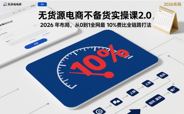 无货源电商不备货实操课2.0，2026年布局，从0到1全网最低10%费比全链路打法【更新26年3月】-想要创业