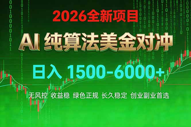 2026 全新美金对冲项目，不套平台赠金，不封号，纯算法对冲，日入 1500-6000+-想要创业