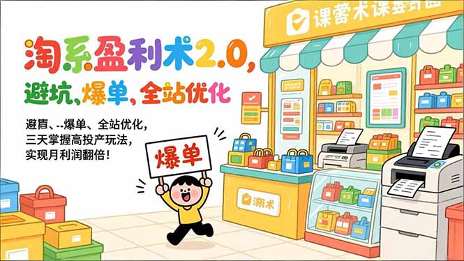 淘系盈利术2.0，避坑、爆单、全站优化，三天掌握高投产玩法，实现月利润翻倍！-想要创业