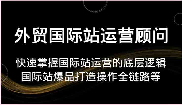 外贸国际站运营顾问-快速掌握国际站运营的底层逻辑，国际站爆品打造操作全链路等-想要创业