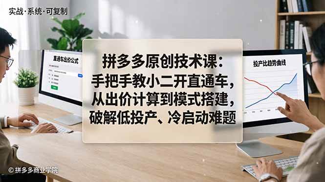 （18159期）拼多多原创技术课：手把手教小二开直通车，从出价计算到模式搭建，破解低投产、冷启动难题-想要创业