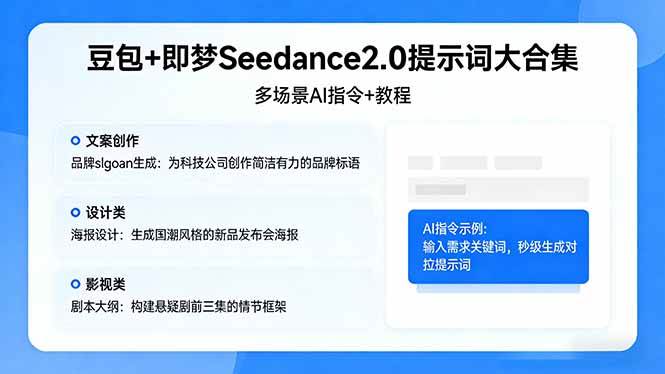（17935期）豆包+即梦Seedance2.0提示词大合集：多场景AI指令+教程，解锁文案、设计、影视高效创作-想要创业