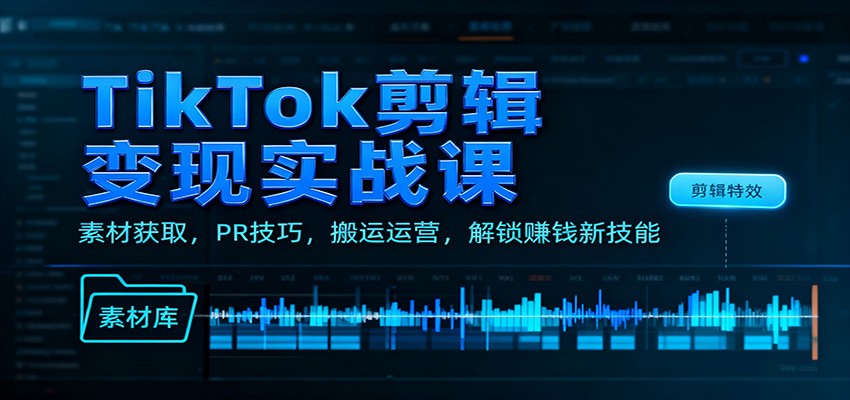 TikTok剪辑变现实战课：素材获取，PR技巧，搬运运营，解锁赚钱新技能-想要创业