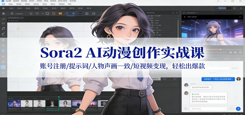 Sora2 AI动漫创作实战课：账号注册/提示词/人物声画一致/短视频变现，轻松出爆款-想要创业