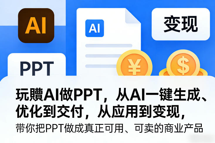 玩賺AI做PPT，从AI一键生成、优化到交付，从应用到变现，带你把PPT做成真正可用、可卖的商业产品（更新0421）-想要创业