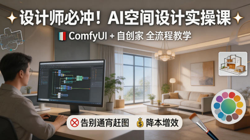 设计师必冲！AI空间设计实操课，ComfyUI+自创家全教学，告别通宵赶图，降本增效-想要创业