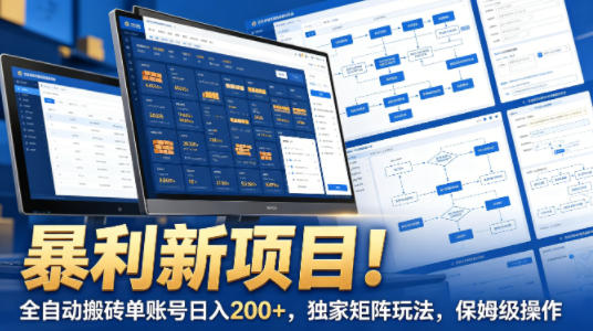 暴利新项目！全自动搬砖单账号日入200+，独家矩阵玩法，保姆级操作【揭秘】-想要创业