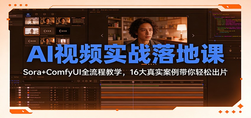 AI视频实战落地课：Sora+ComfyUI全流程教学，16大真实案例带你轻松出片-想要创业