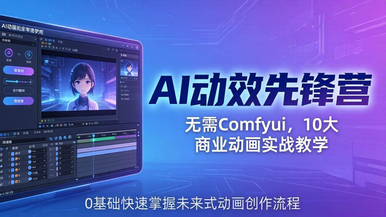 （18077期）AI 动效先锋营：无需Comfyui，10大商业动画实战教学，0基础快速掌握未来式动画创作流程-想要创业