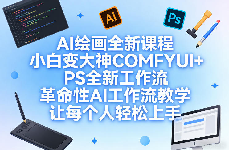 AI绘画全新课程,小白变大神COMFYUI+PS全新工作流,革命性AI工作流教学,让每个人轻松上手-想要创业