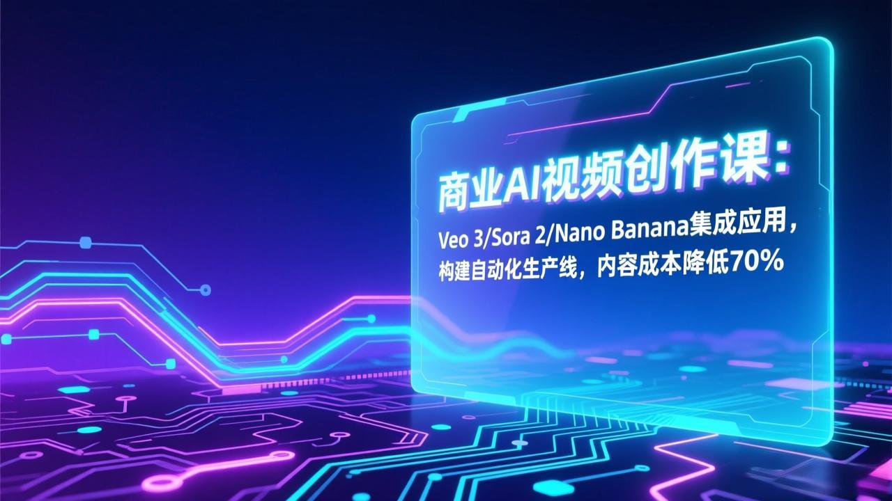 商业AI视频创作课：Veo 3/Sora 2/Nano Banana集成应用，构建自动化生产线，内容成本降低70%-想要创业