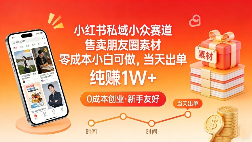 小红书私域小众赛道,售卖朋友圈素材,零成本小白可做,当天出单,月入1W+-想要创业